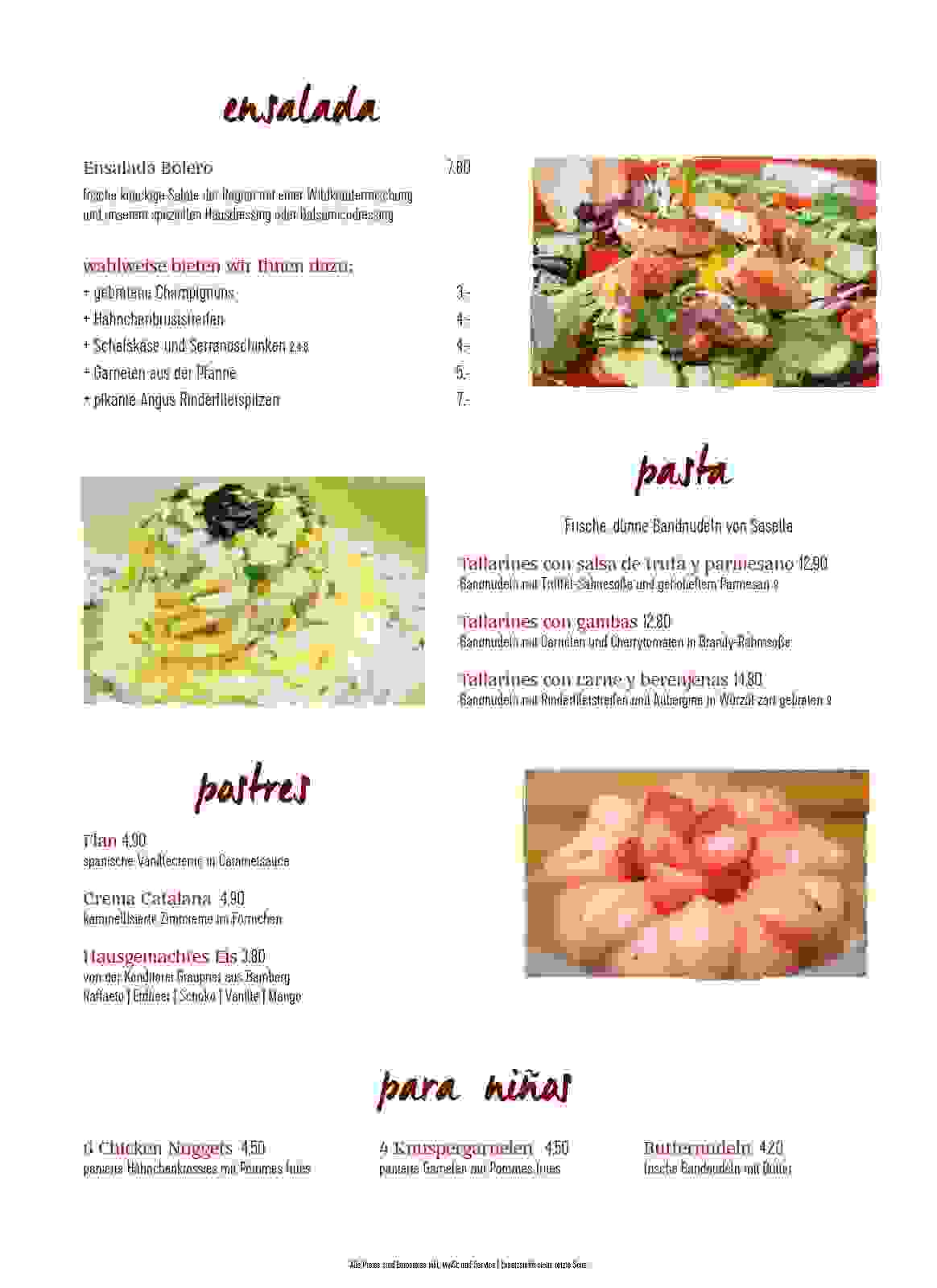 Ensalada, Pasta, Postres, Para ninos - Bolero Ensalada, Pasta, Postres, Para ninos - Bolero