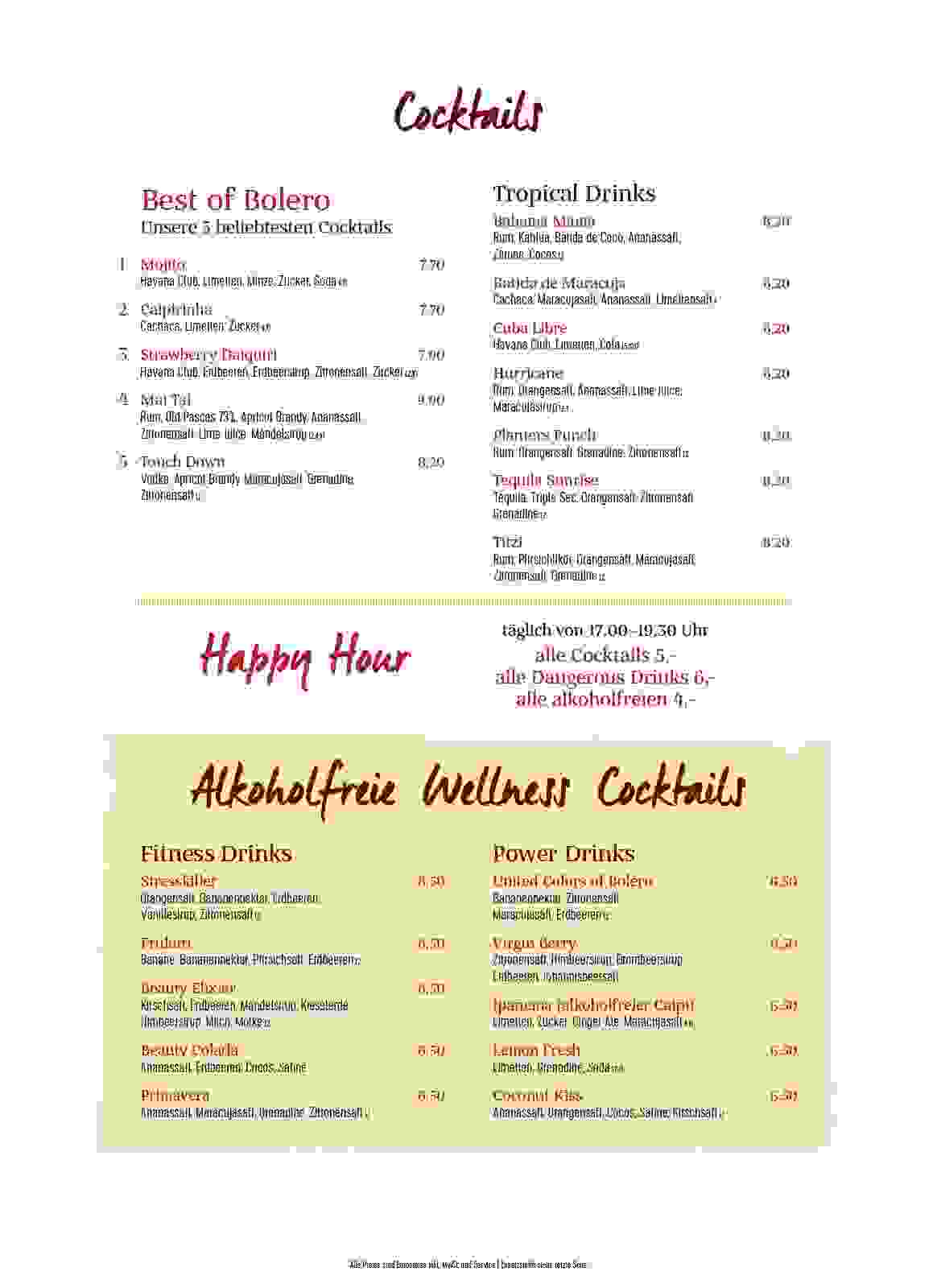 Cocktails, Happy Hour, Wellness Cocktails (Fitness Drinks, Power Drinks) - Bolero Cocktails, Happy Hour, Wellness Cocktails (Fitness Drinks, Power Drinks) - Bolero
